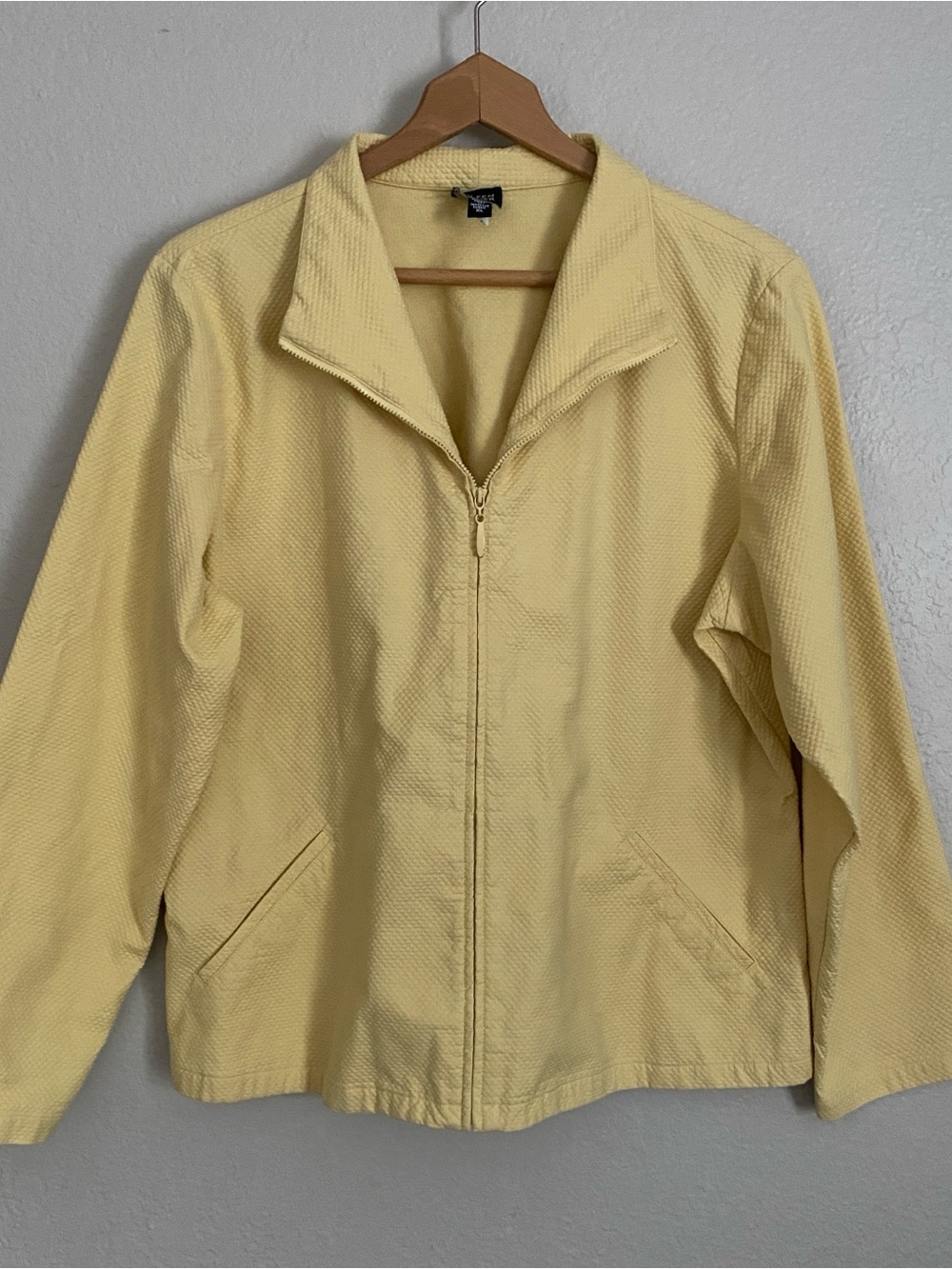 Eileen Fisher Jacket Women's XL Pale Yellow Textured Lightweight Cotton Spring